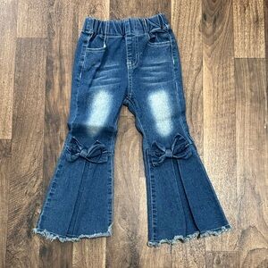 SHEIN Kids Blue Flare Jeans with Bow Details